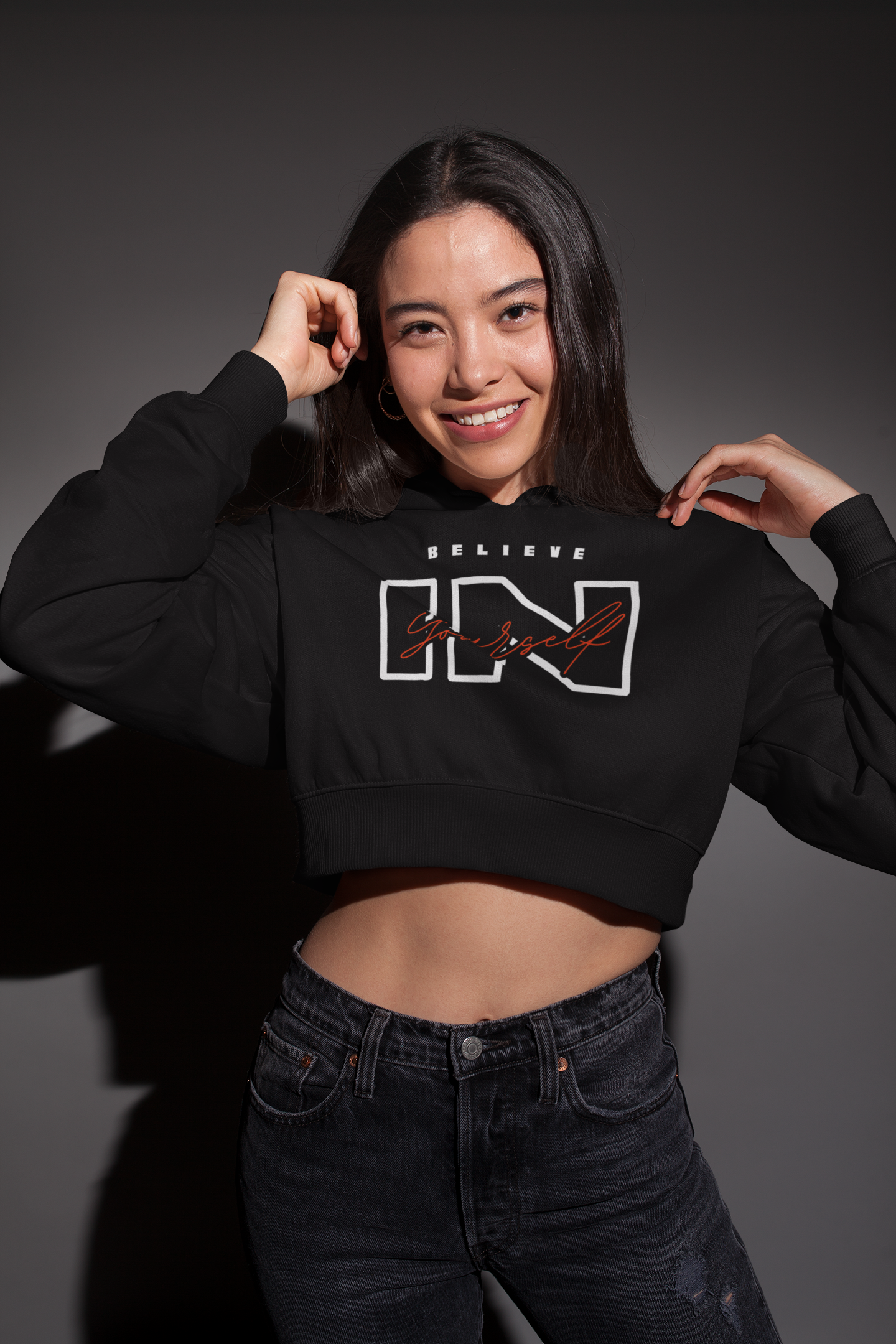 BELIEVE IN YOURSELF PREMIUM CROP HOODIE