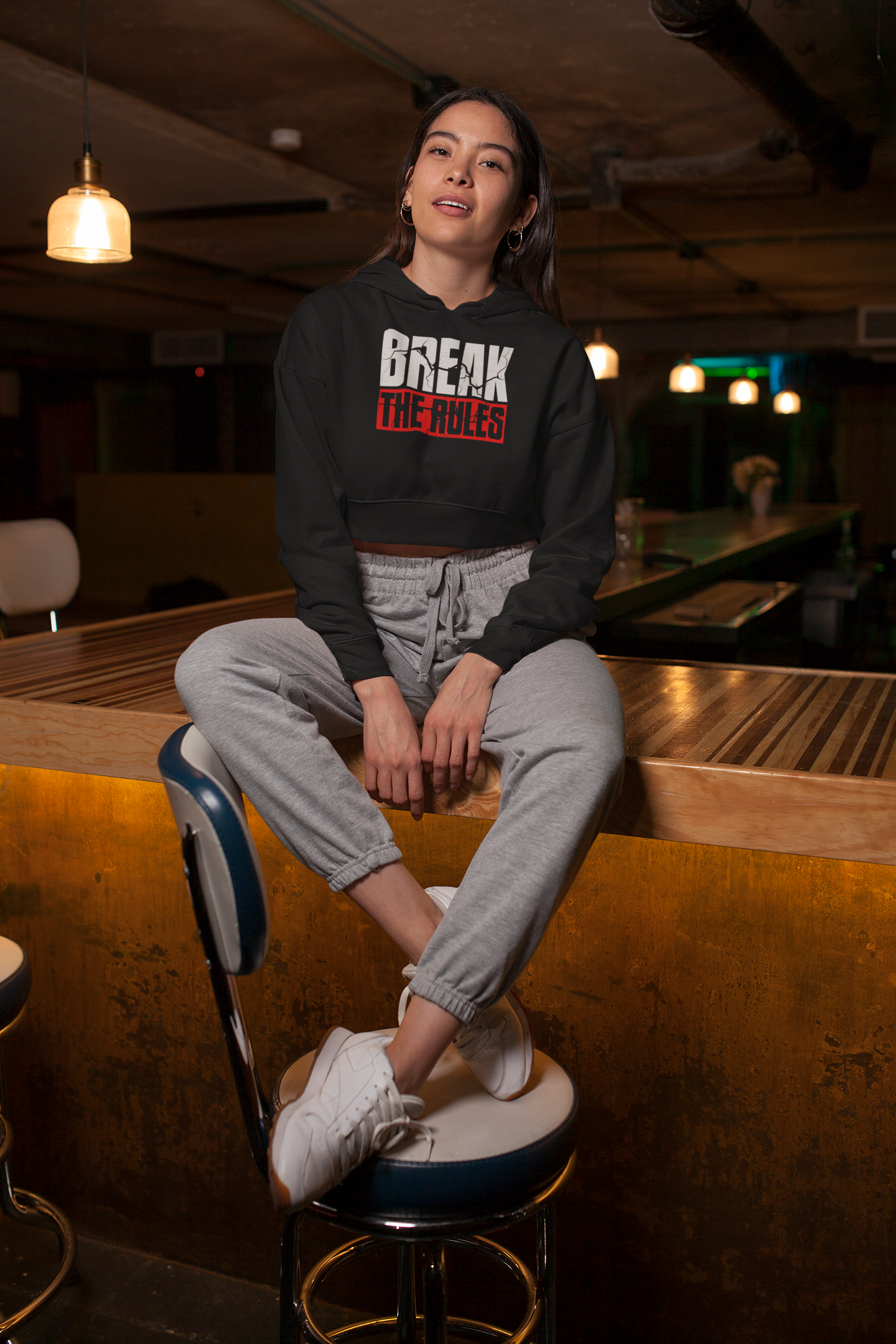 BREAK THE RULES PREMIUM CROP HOODIE