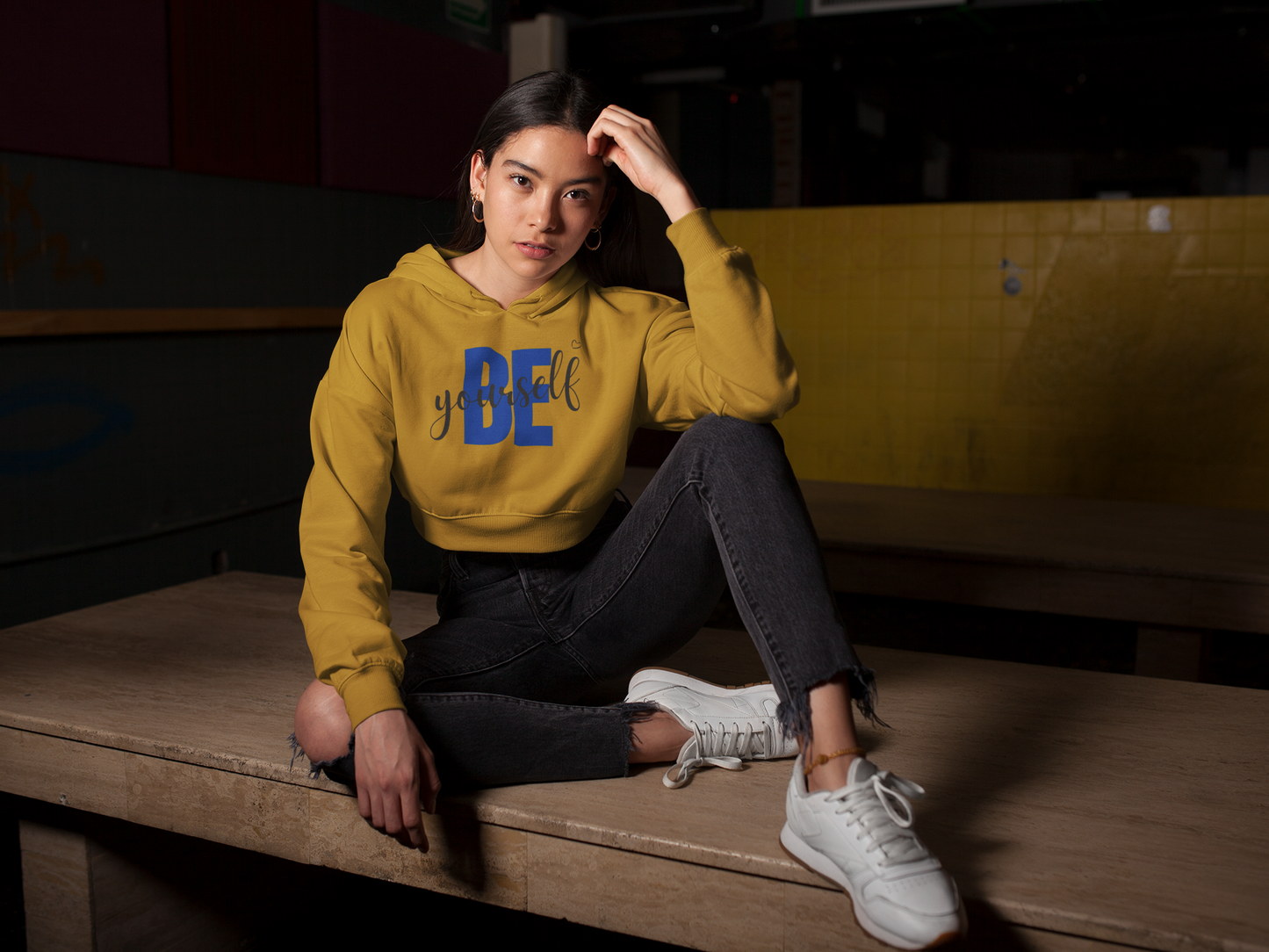 BE YOURSELF - PREMIUM CROP HOODIE