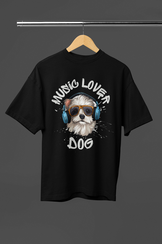 MUSIC LOVER DOG OVERSIZED UNISEX T-SHIRT