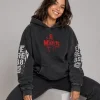 Horror Punk Skull Graphic Hoodie, Vintage Washed Black Grunge Streetwear Sweatshirt for Alternative Fashion, Halloween & Concert Outfits