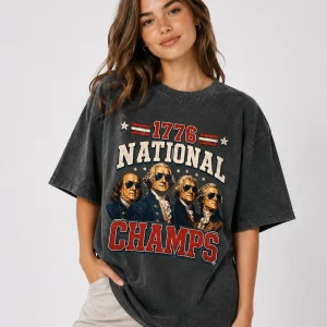 1776 National Champs Patriotic T-Shirt, Vintage Founding Fathers Inspired USA Independence Day Graphic Tee for July 4th