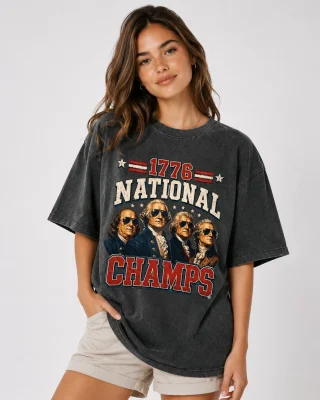 1776 National Champs Patriotic T-Shirt, Vintage Founding Fathers Inspired USA Independence Day Graphic Tee for July 4th