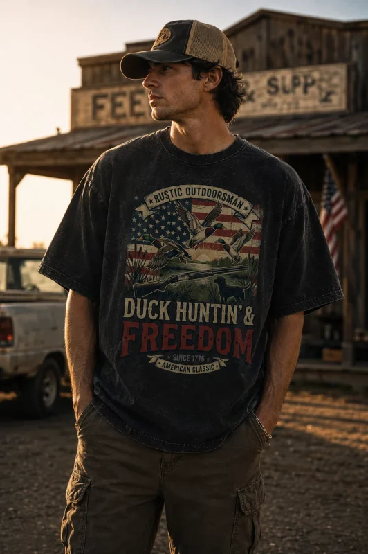 Duck Hunting Freedom Patriotic Vintage Unisex T-Shirt