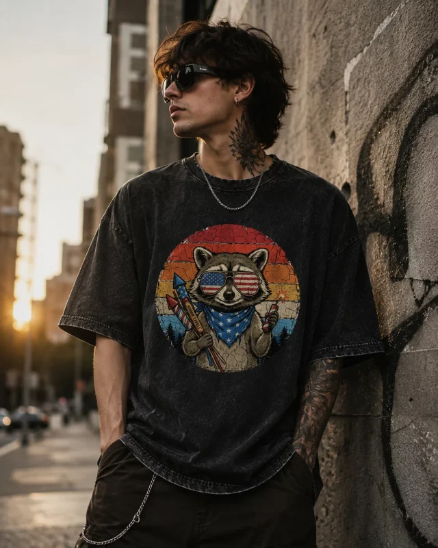 Patriotic Raccoon Vintage Graphic Unisex T-Shirt
