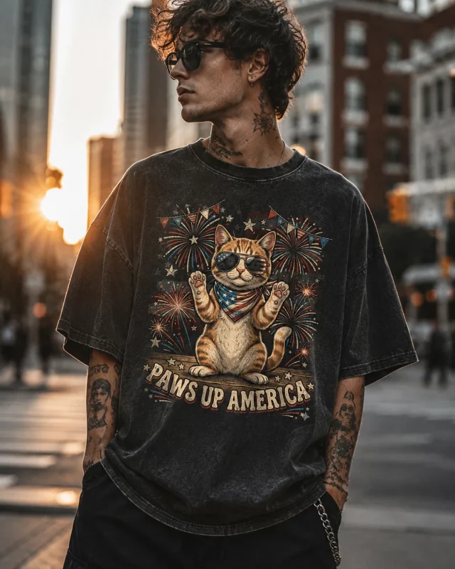 Paws Up America Patriotic Vintage Graphic Unisex T-Shirt