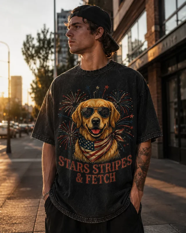 Stars Stripes and Fetch Patriotic Vintage Graphic Unisex T-Shirt