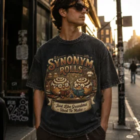 Synonym Rolls Vintage Bakery Graphic T-Shirt for Men Funny Cinnamon Roll Pun Teacher Tee