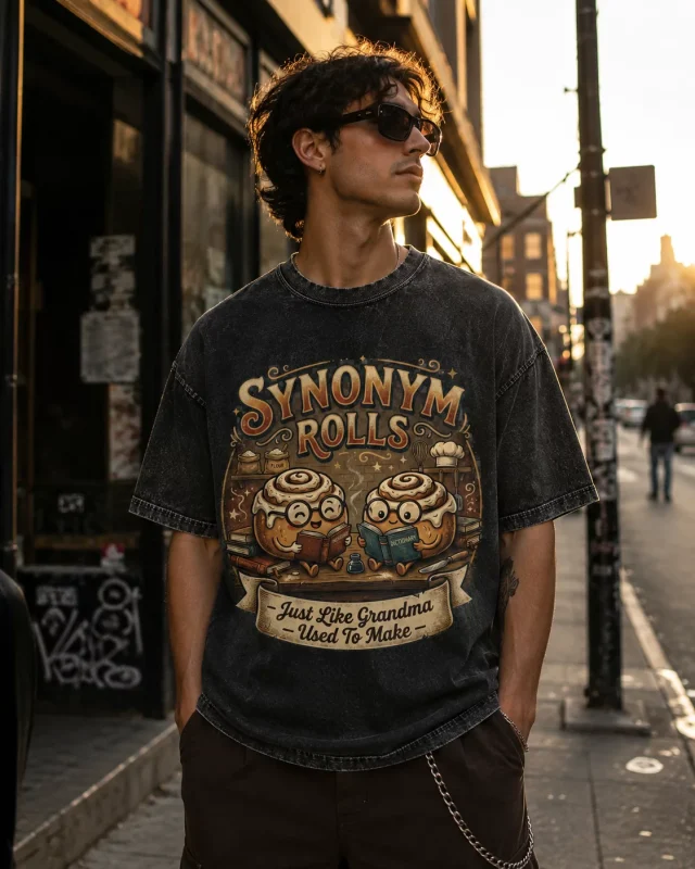 Synonym Rolls Vintage Bakery Graphic T-Shirt for Men Funny Cinnamon Roll Pun Teacher Tee